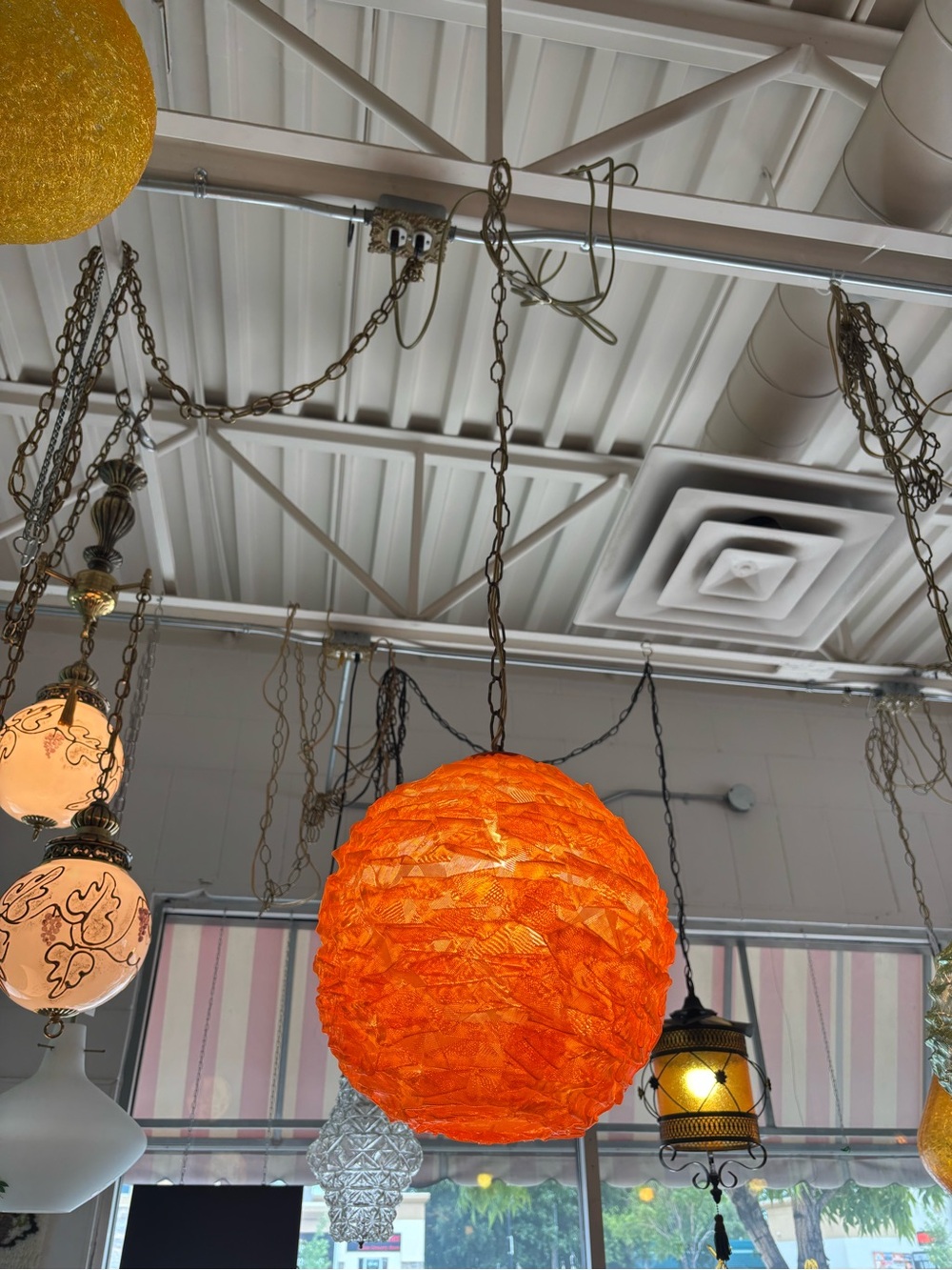 Vintage ribbon spaghetti swag light orange lucite 1960’s 1970’s